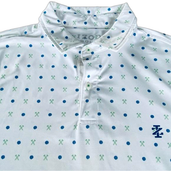Izod Golf Polo Collar Novelty Tee + Ball Print Dry Fit Lightweight Performance - Picture 9 of 11